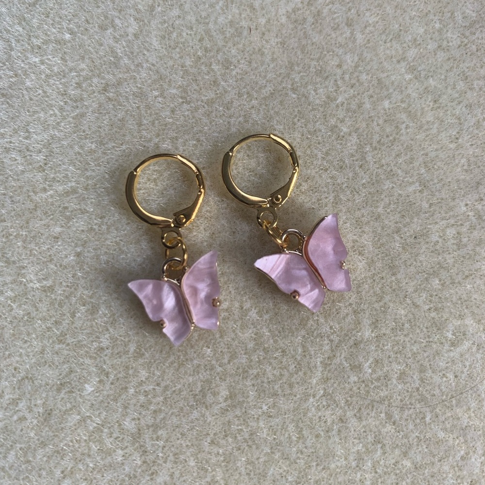 *3 for $20* Pink and Gold Acrylic Butterfly Huggie Hoop Earrings